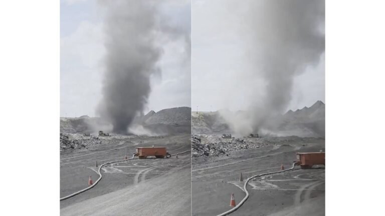 Coal Dust Tornado Spotted Swirling Over New Mexico Coal Mine Wednesday Captured on Video as Dark Funnel Churns Near Heavy Equipment