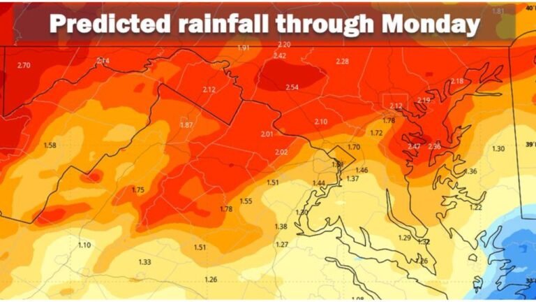 Cold Front to Drench the Mid-Atlantic With Up to 2.70 Inches of Rain From Wednesday Through Monday as Holiday Weekend Faces Scattered Showers Gusty Thunderstorms and Temperatures Dropping Near 60