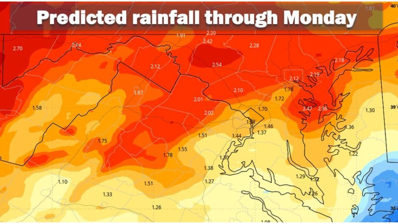 Cold Front to Drench the Mid-Atlantic With Up to 2.70 Inches of Rain From Wednesday Through Monday as Holiday Weekend Faces Scattered Showers Gusty Thunderstorms and Temperatures Dropping Near 60