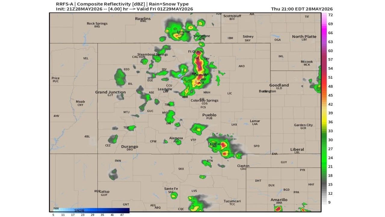 Colorado Thunderstorms Erupt Along I-25 Corridor and Raton Mesa as Storm Activity Builds Through Friday Morning Near Denver and Trinidad