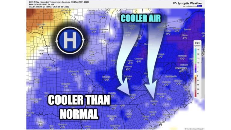 Cooler Than Normal Temperatures to Close Out May and Start June Across Minnesota, Wisconsin, Ohio, the Carolinas, and the Eastern United States as Northerly Flow Takes Over