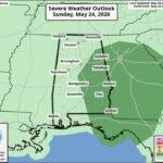 East and Southeast Alabama Face Marginal Risk of Severe Thunderstorms This Afternoon as Large Rain Areas Continue Moving Across the State With No Tornado Threat