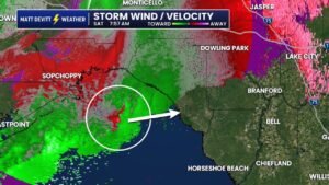 Florida Big Bend and Taylor County Face Tornado Warning Threat as Rotating Storm Moves Onshore From the Gulf at 8 AM Saturday