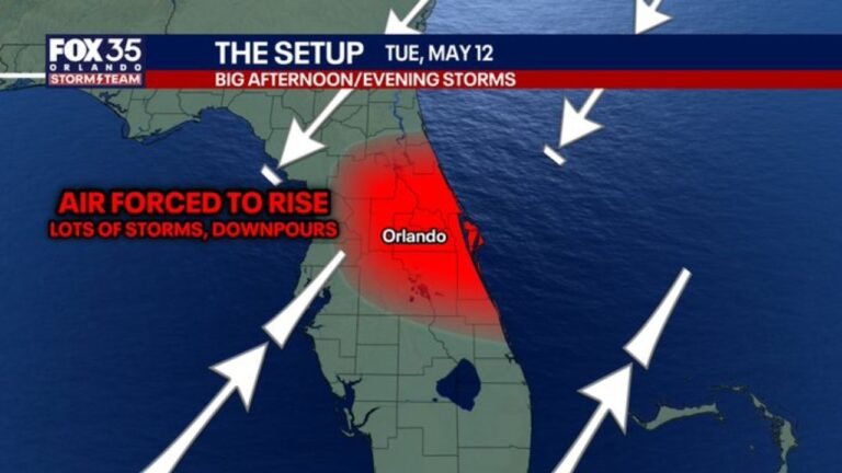 Florida Faces Torrential Downpours and Lots of Lightning Near Orlando This Afternoon and Evening Tuesday May 12 as Stalled Front and 150 to 200 Percent Above Normal Moisture Fuel Big Storms
