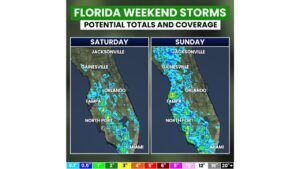 Florida Faces Weekend Afternoon and Evening Storms With 2 to 3 Inches Possible Near Tampa, Orlando and North Port as Sunday Brings Greater Coverage Across the Western Peninsula May 16-17