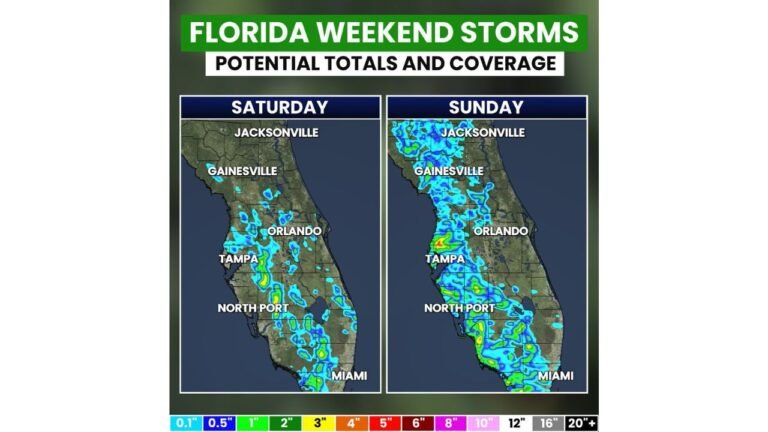 Florida Faces Weekend Afternoon and Evening Storms With 2 to 3 Inches Possible Near Tampa, Orlando and North Port as Sunday Brings Greater Coverage Across the Western Peninsula May 16-17