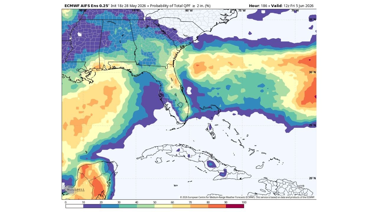 Florida and Georgia Face 50 to 70 Percent Chance of 2 or More Inches of Rain Through June 5 as Southeast Pattern Turns Wetter