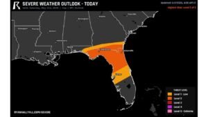Florida and Southern Georgia Face Damaging Winds and Hail Today With Highest Storm Activity Expected From This Morning Through Early Evening