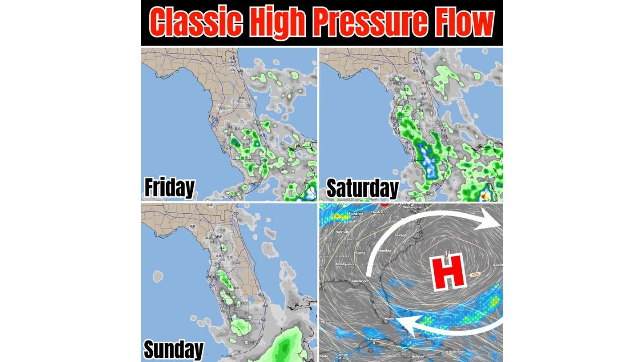 Florida's West Coast Returns to a Classic High Pressure Pattern This Weekend With Scattered Afternoon Showers Staying Mainly South and East Friday Through Sunday May 15-17