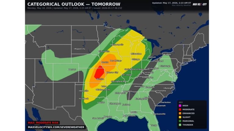 Great Plains and Midwest Stare Down a Moderate Risk Severe Weather Outbreak Monday With Giant Hail, 85 MPH Winds, and Violent Tornadoes on the Way