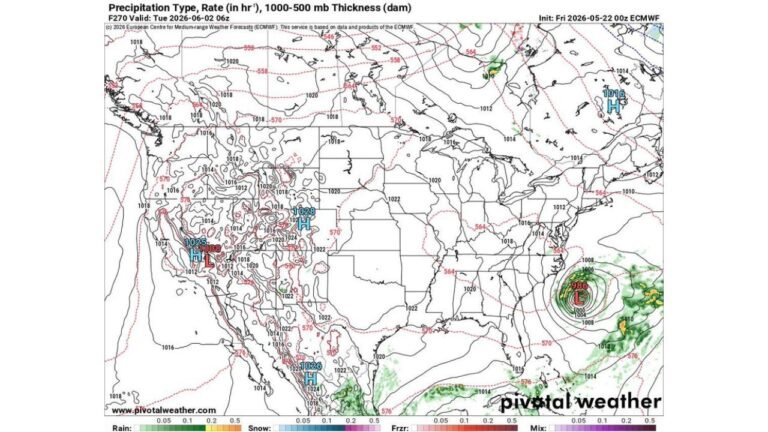 Hurricane Season Arrives June 1 as Early June Forecast Data Shows Low Pressure Signal Developing Off the Southeast Coast and Storm Activity Targeting the Great Plains