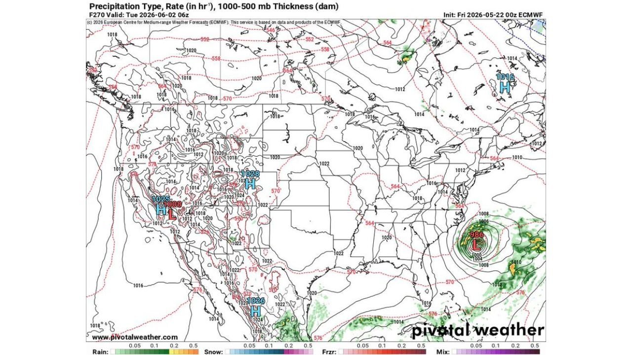 Hurricane Season Arrives June 1 as Early June Forecast Data Shows Low Pressure Signal Developing Off the Southeast Coast and Storm Activity Targeting the Great Plains