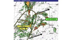 Illinois Storms Push Eastward Bringing Flood Warning, Gusty Winds, and Hail to Indiana This Saturday Morning