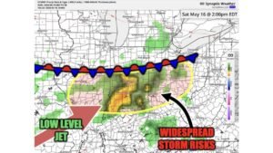 Indiana, Ohio, Kentucky and Illinois Face Widespread Storm Risks Near Indianapolis, Cincinnati, Columbus and Louisville Saturday May 16 This Afternoon and Evening