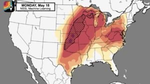 Iowa, Illinois, Indiana and Michigan Face EF2+ Tornado and Destructive Hail Threat Inside Hatched Zones as Machine Learning Models Signal a Major Sunday-Monday Outbreak May 17-18