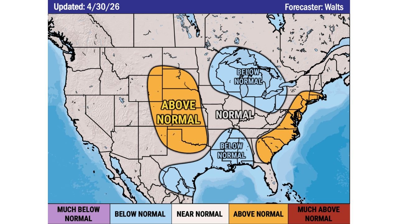 June 2026 Severe Weather Outlook Shows Above Normal Activity for the Plains, Nebraska, Kansas, Oklahoma and the Mid-Atlantic East Coast While the Great Lakes, Michigan, Wisconsin and the Deep South Run Below Normal