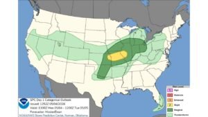Kansas, Missouri and Illinois Face Slight Risk of Large Hail, Damaging Winds and Tornadoes Monday With Conditional Severe Threat Also Possible Across Central Oklahoma This Evening