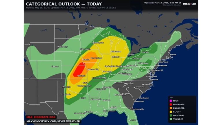 Kansas, Nebraska, Iowa, Texas and Oklahoma Face Tornado Outbreak Monday May 18 With Several EF2 Plus Tornadoes Possible Including Wichita, Omaha, Kansas City and Oklahoma City