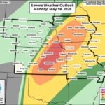 Kansas, Nebraska, Iowa and Missouri Face Level 4 Moderate Risk With Very Large Hail and Strong Tornadoes Monday May 18 Including Wichita, Hutchinson, Topeka, Salina and Omaha This Afternoon and Evening
