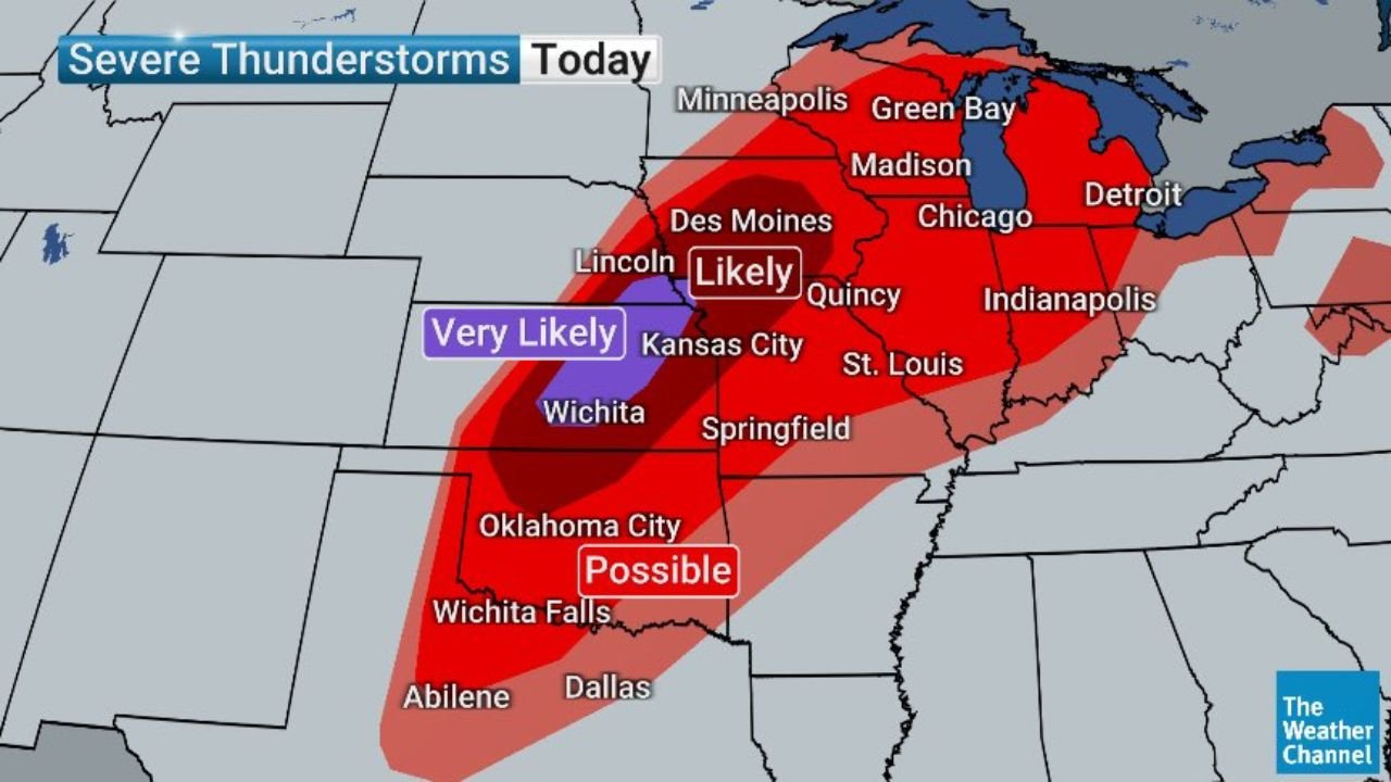 Kansas, Nebraska, Iowa and Missouri Face Worst Tornado Day of May With TORCON 7, Long-Track EF3 Plus Tornadoes, 2 Inch Hail and 75 mph Winds Monday May 18 Including Wichita, Omaha and Kansas City
