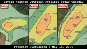 Kansas, Nebraska, Iowa and Oklahoma Face a 3-Day Severe Weather Outbreak With Strong Tornadoes and All Hazards Possible Near Sioux Falls, Omaha, Wichita and Oklahoma City Saturday Through Monday May 16-18