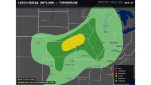 Kansas, Nebraska, Iowa and Wisconsin Face Damaging Winds and Very Large Hail Near Omaha, Kansas City and Des Moines as Severe Storms Stretch From Texas to Wisconsin Friday May 15 Late Afternoon and Evening