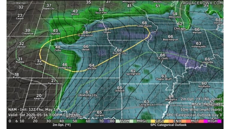 Kansas, Nebraska and Iowa Face Giant Hail, Damaging Winds and a Strong Tornado Threat Near Omaha, Kansas City and Wichita Saturday May 16 This Afternoon and Evening