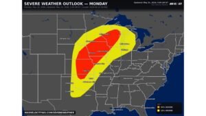 Kansas, Oklahoma, Nebraska, Iowa and Illinois Face a Likely Severe Weather Outbreak With EF3 Tornadoes, Giant Hail and Widespread Damaging Winds Near Wichita, Omaha, Kansas City and Des Moines Monday May 18