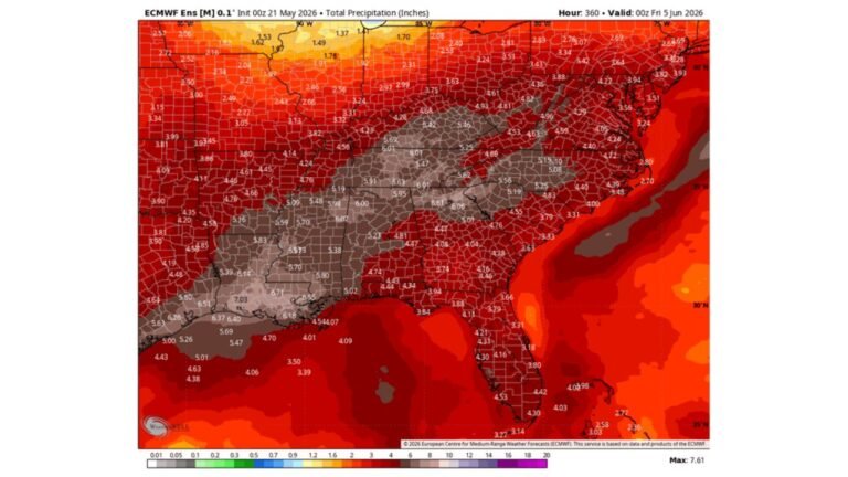 Louisiana, Mississippi, Alabama, Georgia, and Tennessee Face Up to 7 Inches of Drought-Busting Rain Over the Next 15 Days Through June 5 as Wettest Pattern in Months Takes Hold Across the Southeast
