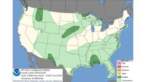 Memorial Day Brings Low End Severe Weather Risk Across Oregon, Idaho, Wyoming, Minnesota, Nebraska, Kansas, Tennessee, Alabama, and Florida as SPC Issues Day 1 Outlook