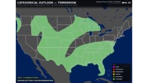 Memorial Day Thunderstorm Chances Cover Large Portion of the United States as Southeast Faces Possible Non-Zero Severe Weather Threat on Monday May 25