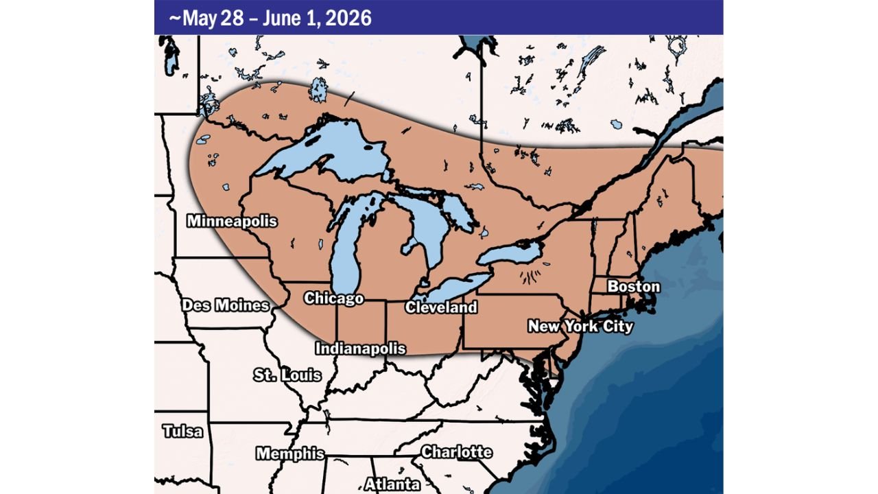 Minnesota, Illinois, Indiana, Ohio, New York, and New England Get a Rare Dry Break From May 28 Through June 1 After One of the Wettest Springs on Record Across the Midwest and Northeast