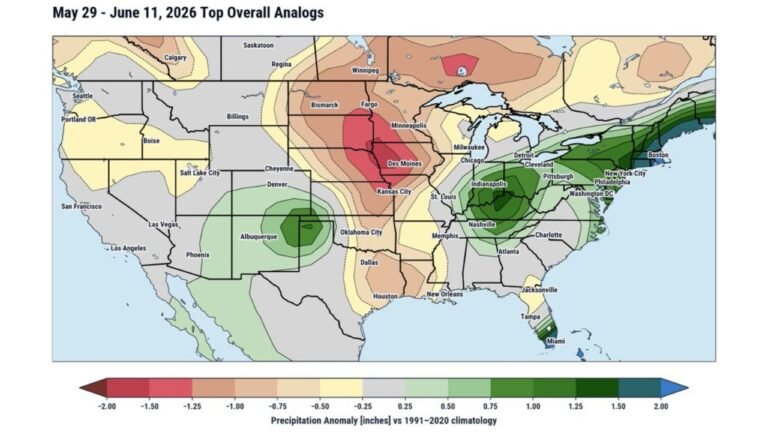 Minnesota, Iowa and the Northern Plains Face Below Normal Rainfall Late May Into Early June While the Ohio Valley and East Coast Stay Wet Through June 11