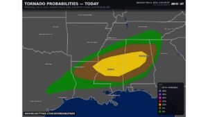 Mississippi, Alabama and Louisiana Face Strong Tornadoes With EF2 Possible Wednesday Between 3PM and Midnight as Upgrade Remains on the Table