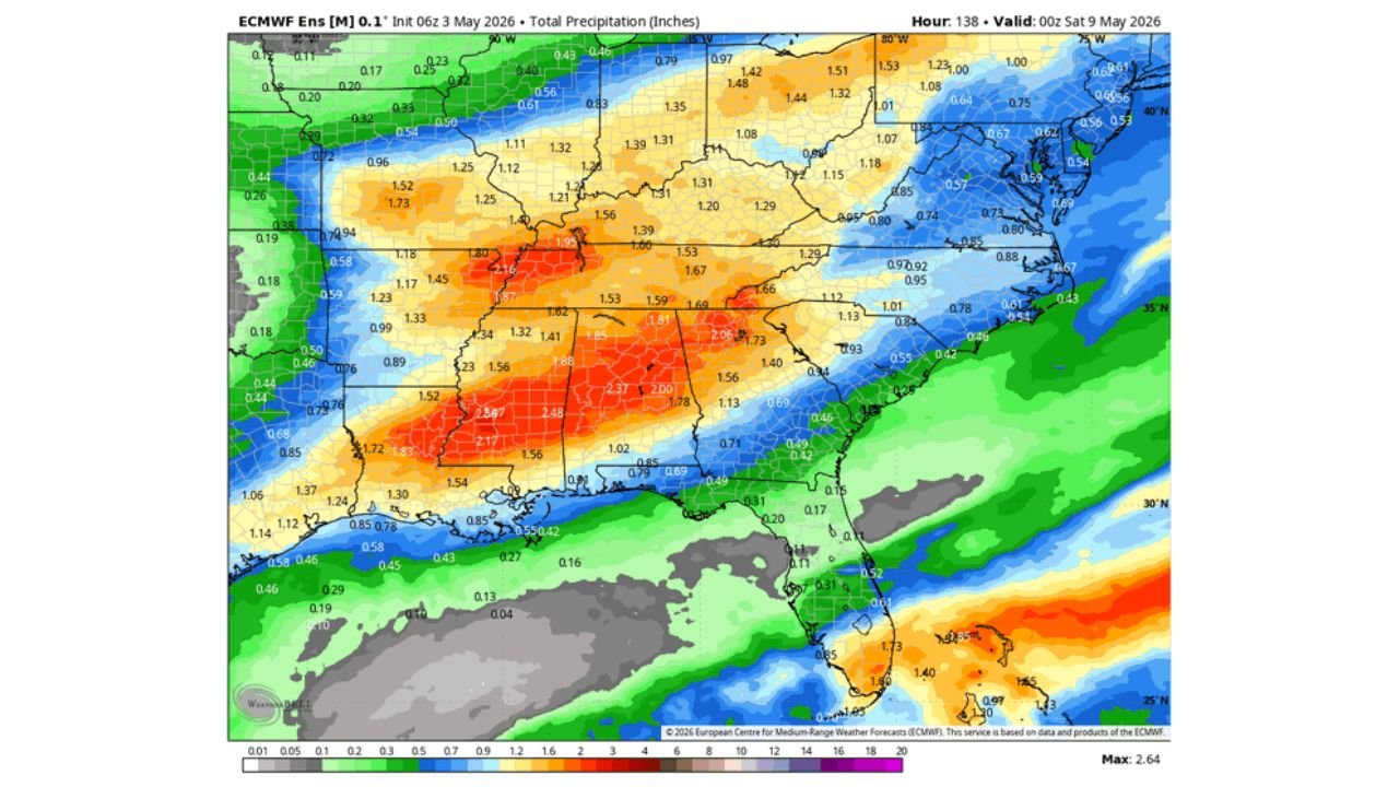 Mississippi and Alabama Brace for 2.64 Inches of Rain and Severe Storm Threat Stretching Into the Southeast This Week