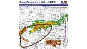 Missouri, Illinois, Kentucky, and Arkansas Face Strong to Severe Storms Friday Evening With Wind Gusts of 50 to 60 MPH and Large Hail Disrupting Outdoor Events on May 8