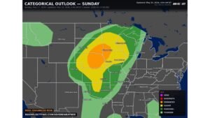 Nebraska, Iowa and South Dakota Face a Severe Weather Outbreak With Strong Tornadoes and Very Large Hail Near Omaha, Sioux Falls and Des Moines Sunday May 17
