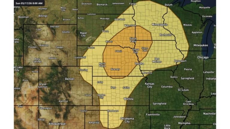 Nebraska, Kansas, Iowa, Illinois and Michigan Face a 4-Day Severe Weather Outbreak With Enhanced Risk Saturday Through Tuesday May 16-19 Near Omaha, Sioux Falls, Kansas City and Des Moines