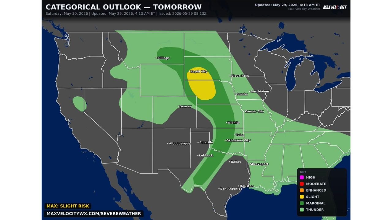 Nebraska and South Dakota Carry Highest Tornado Risk Saturday as Severe Weather Threat Spans Texas to Montana on May 30