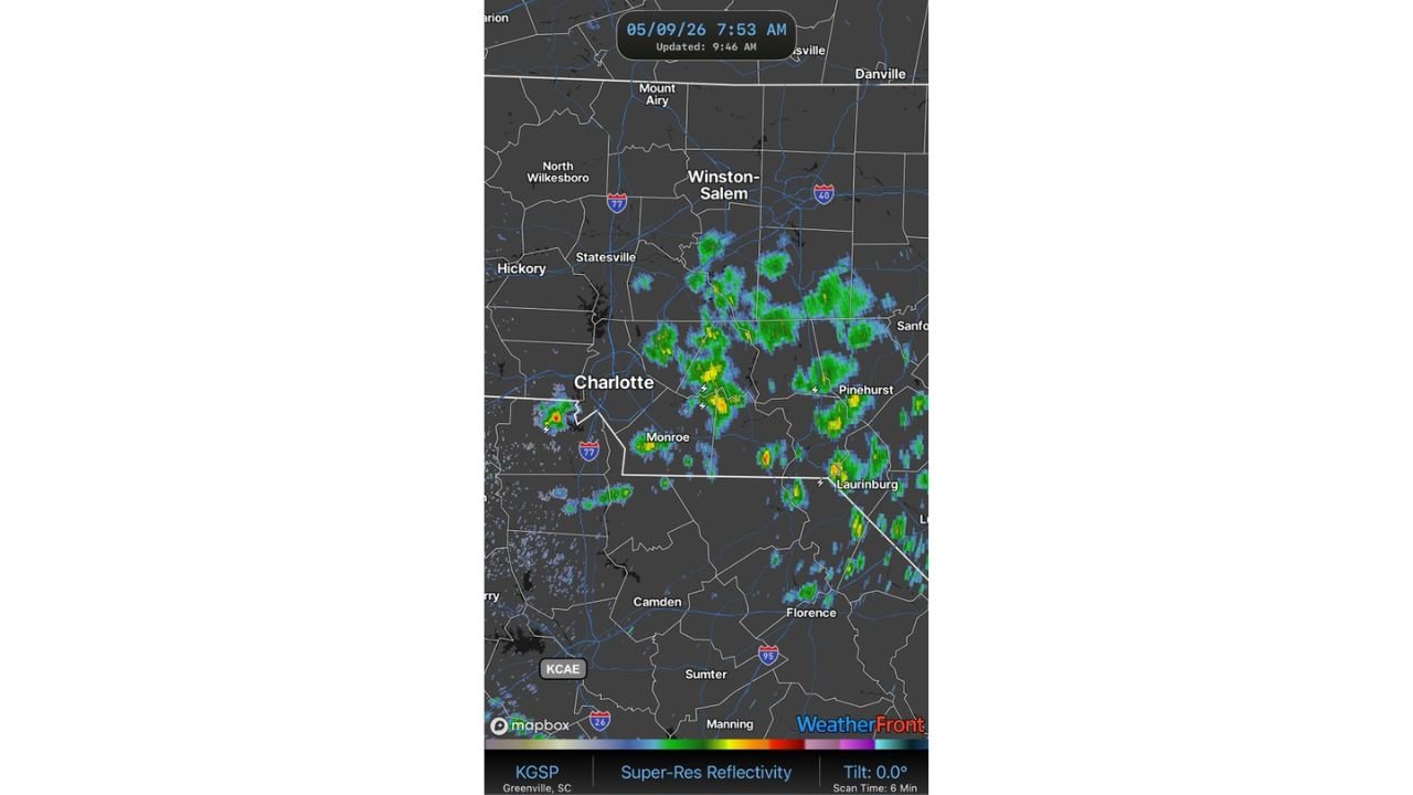 North Carolina Sees Surprise Elevated Thunderstorms With Lightning Saturday Morning as Warm Front Triggers Above-Surface Instability Across Charlotte and Winston-Salem Region