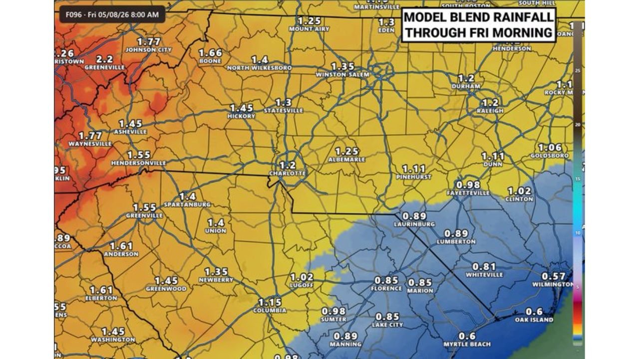North Carolina and Upstate South Carolina Face Best Rainfall Chance in Nearly 2 Months Wednesday Night Through Thursday With 1 Inch or More Possible Across Western Mountains and Charlotte Region