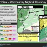 North Georgia Faces Level 1 Severe Risk and Level 2 Excessive Rainfall Threat Wednesday Night Into Thursday Morning With 40 to 60 MPH Winds and Flash Flood Risk From Training Thunderstorms