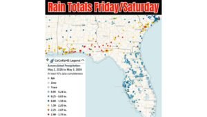 Northern Gulf Coast and South Florida Lead Southeast Rainfall Totals Friday and Saturday With Some Areas Topping 2.68 Inches While Drought Areas See Little Relief