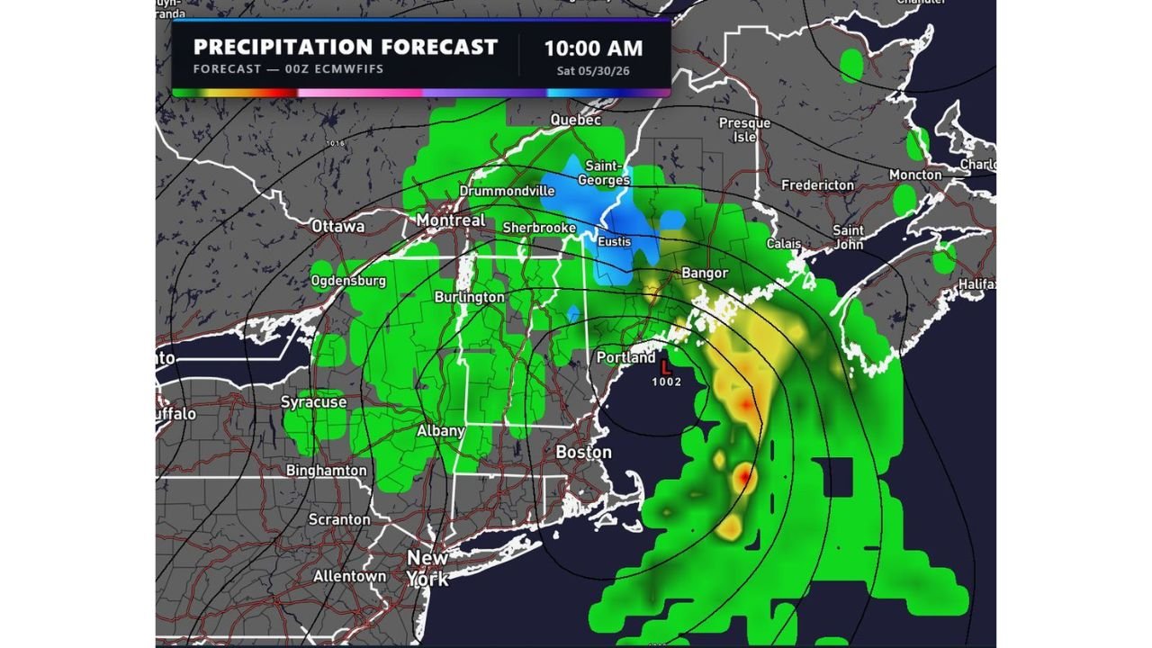 Northern New England Faces Late May Snow Saturday as Temperatures Drop Into the 30s Across Vermont, Maine, and New Hampshire With Inches Possible at Higher Elevations