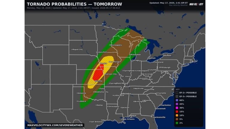 Oklahoma, Kansas, and Nebraska Face EF-3 or Stronger Tornadoes Monday While the Threat of Violent Twisters Stretches From Texas All the Way to Minnesota
