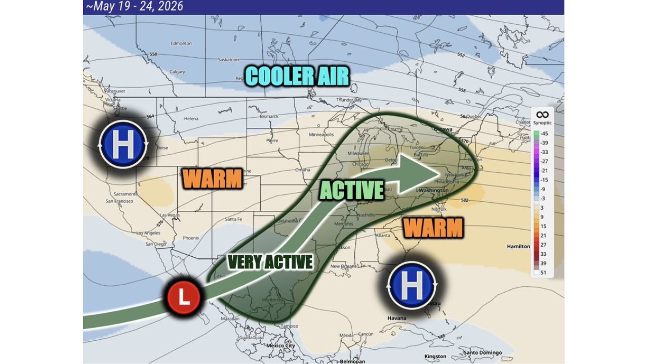 Oklahoma, Texas, Mississippi and Tennessee Face Very Active and Frequent Heavy Rain Pattern Returning May 19 Through May 24 as Jet Stream and Gulf Moisture Combine