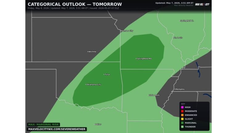 Oklahoma and Missouri Face Returning Severe Weather Friday With Damaging Winds, Large Hail, and Tornado Threat on May 8