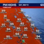 Orlando, Titusville, and Daytona Beach Face 95 Degree Heat Saturday and Passing Downpours on Mother’s Day Sunday With Storm Chances Rising Through the Week