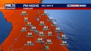 Orlando, Titusville, and Daytona Beach Face 95 Degree Heat Saturday and Passing Downpours on Mother’s Day Sunday With Storm Chances Rising Through the Week