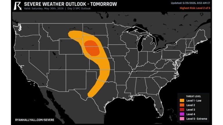 Rapid City, Ainsworth and Alliance Named Most Likely Spots in the USA for Large Hail and Damaging Winds as Level 2 Storms Build Saturday Afternoon